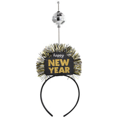 Happy New Year Ball Drop Light Up Headband, Black/Silver/Gold, One Size - Case of 48