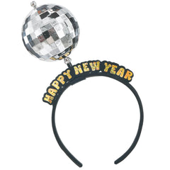 Rotating Disco Ball Headband with Lights, Black/Silver/Gold, One Size - Case of 36