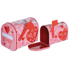 Valentine's Day Mini Tin Mailbox, Pink Hearts, Pink/Red/White - Pack of 3