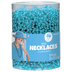 Light Blue Bead Necklaces, 30 inch, 50 Pack - Pack of 4