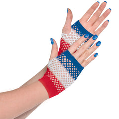 Red, White & Blue Fishnet Fingerless Gloves, 2-pcs - Case of 72