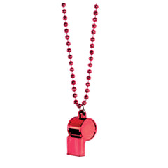 Red Beaded Necklace with Whistle Charm - Case of 120