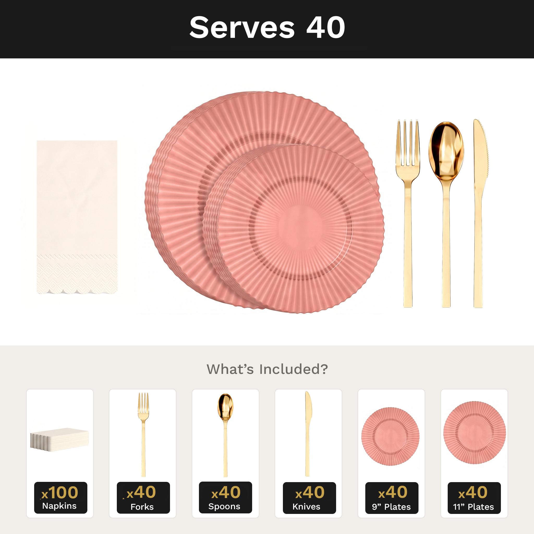 Pumpkin Gemstone Ultimate Set | Plates, Gold Cutlery & Napkins | Serves 40