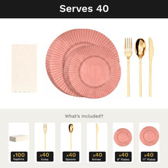 Pumpkin Gemstone Ultimate Set | Plates, Gold Cutlery & Napkins | Serves 40