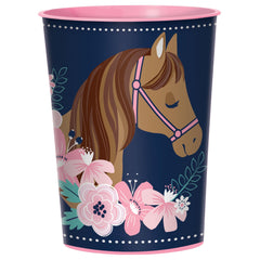 Saddle Up Horse Plastic Favor Cup, Navy/Pink, 16-oz - Pack of 6