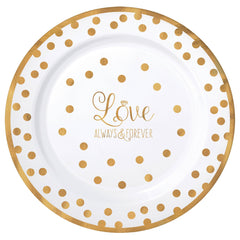Love Always & Forever Dinner Plastic Plates, Gold/White, Polka Dot, 10-inch, 10-ct - Pack of 4