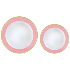 Round Bordered Plastic Plates, Pink/Gold, 7.5-inch & 10.5-inch, 20-ct - Case of 12