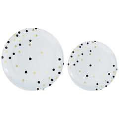 Black Polka Dot Premium Plastic Plate Multipack | 120 10 In. + 120 7.5 In.