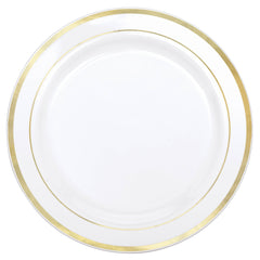 Round Bordered Trimmed Plastic Reusable Dinner Plates, Assorted Colours, 12-in, 10-pk
