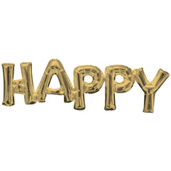 Gold Foil "Happy" Balloon - Pack of 5