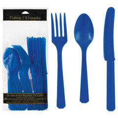 Bright Royal Blue Assorted Plastic Cutlery Set - Pack of 12