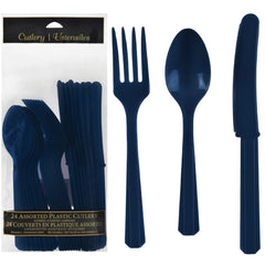 Navy Blue Plastic Cutlery Set - 288 Assorted Pieces