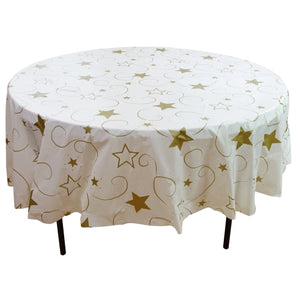 Round Printed Gold Star Plastic Table Covers | 48 Count
