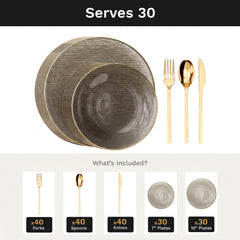 Smoke Weave Deluxe Set | Plates & Gold Cutlery | Serves 30