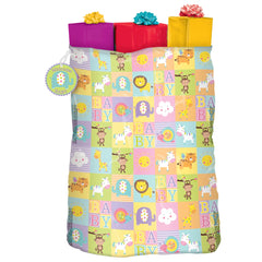 Animal Baby Shower Gift Sack, Green/Purple, 11-inch - Pack of 12