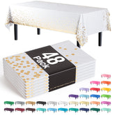 White & Gold Celebrate Printed Plastic Table Covers | 48 Count