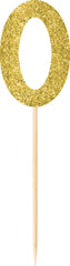Glitter Gold Number 0 Pick Signs, 7.5 inch, 4-ct - Pack of 6
