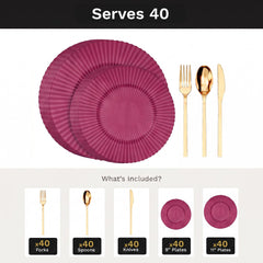 Mahogany Gemstone Deluxe Set | Plates & Gold Cutlery | Serves 40