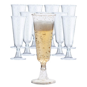 5 Oz. Silver Sparkle Plastic Flute Glasses | 24 Count