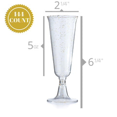 5 Oz. Silver Sparkle Plastic Flute Glasses | 24 Count