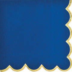 Royal Blue Scalloped Beverage Napkins with Gold Edge, 16-pk | Case of 144