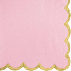 Pink Scalloped Edge Beverage Napkins with Gold Hot Stamp, 16-ct - Pack of 12