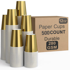 12 Oz. Metallic Gold Paper Cups | 500 Count
