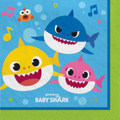 Baby Shark Beverage Napkins, 5-inch, 16-ct, 2-ply - Pack of 6