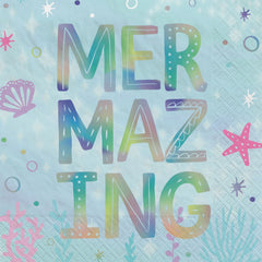 Shimmering Mermaids Beverage Napkins, Blue, 5-inch, 16-ct - Pack of 2