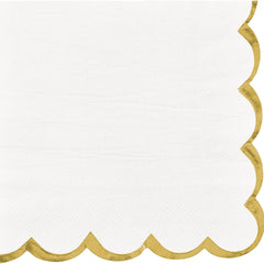 Elegant White Lunch Napkins with Gold Scalloped Edge | 192 Count