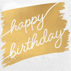 Golden Age Happy Birthday Lunch Napkins, Gold/White, 6.5-inch, 16-ct - Case of 48