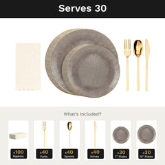Smoke Burst Ultimate Set | Plates, Gold Cutlery & Napkins | Serves 30