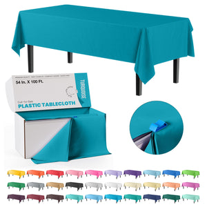 54 In. x 100 Ft. Cut To Size Turquoise Plastic Table Roll | 6 Pack