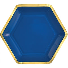 Royal Blue Metallic Hexagon Party Plates - 7" | 8 Count