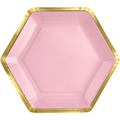 Rose Gold Hexagon Metallic Paper Plates - 7-inch, 8-ct - Pack of 6
