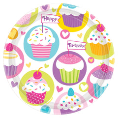 Cupcake Party Round Paper Plates, 7-inch, 8-ct - Pack of 2