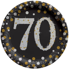 Celebrate 70th Birthday 7-inch Round Prismatic Paper Plates, 8-ct - Pack of 12