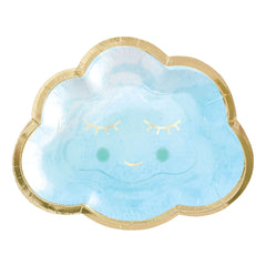 Oh Baby Cloud Paper Lunch Plates, Gold/Blue, 8.5-inch, 8-ct - Case of 48