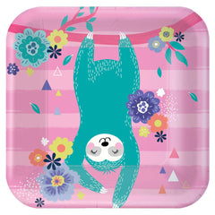 Vibrant Sloth Square Paper Plates - 7-inch, 8-ct - Case of 90