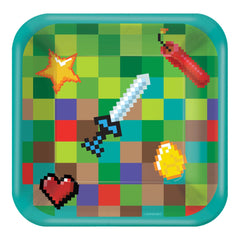 Pixel Party Square Paper Dessert Plates, Green/Brown, 7 inch, 8-ct - Pack of 2