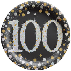Prismatic 100th Birthday Celebration Paper Plates - 7-inch Round, 8-ct - Case of 72
