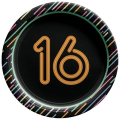 Neon Light 16th Birthday Paper Plates - 7-inch Round, 8-ct - Pack of 2