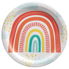 Retro Rainbow Round Paper Plates, 9-inch, 8-ct - Pack of 12