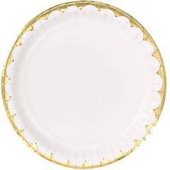 White Round Paper Plates with Metallic Gold Edge - 6.75" | 96 Count