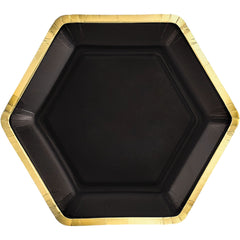 Black Hexagonal Metallic 9-inch Dinner Paper Plates, 8-ct - Pack of 6