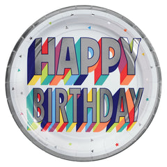 Vibrant Happy Birthday Metallic 9-inch Round Paper Plates, 8-ct - Case of 72