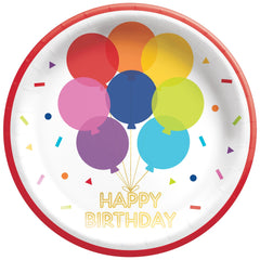 Rainbow Balloon Birthday Paper Plates - 8.5-inch (8 Count) - Pack of 2