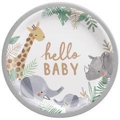Jungle Baby Elephant & Giraffe Dinner Paper Plates, 10.5-inch Round, 8-ct - Pack of 12