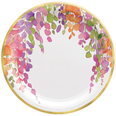 Romantic Floral Paper Dinner Plates, Gold/Orange/Purple, 10.5-inch, 8-ct - Pack of 12