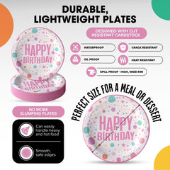 7 In. Pink Birthday Print Paper Plates | 100 Count